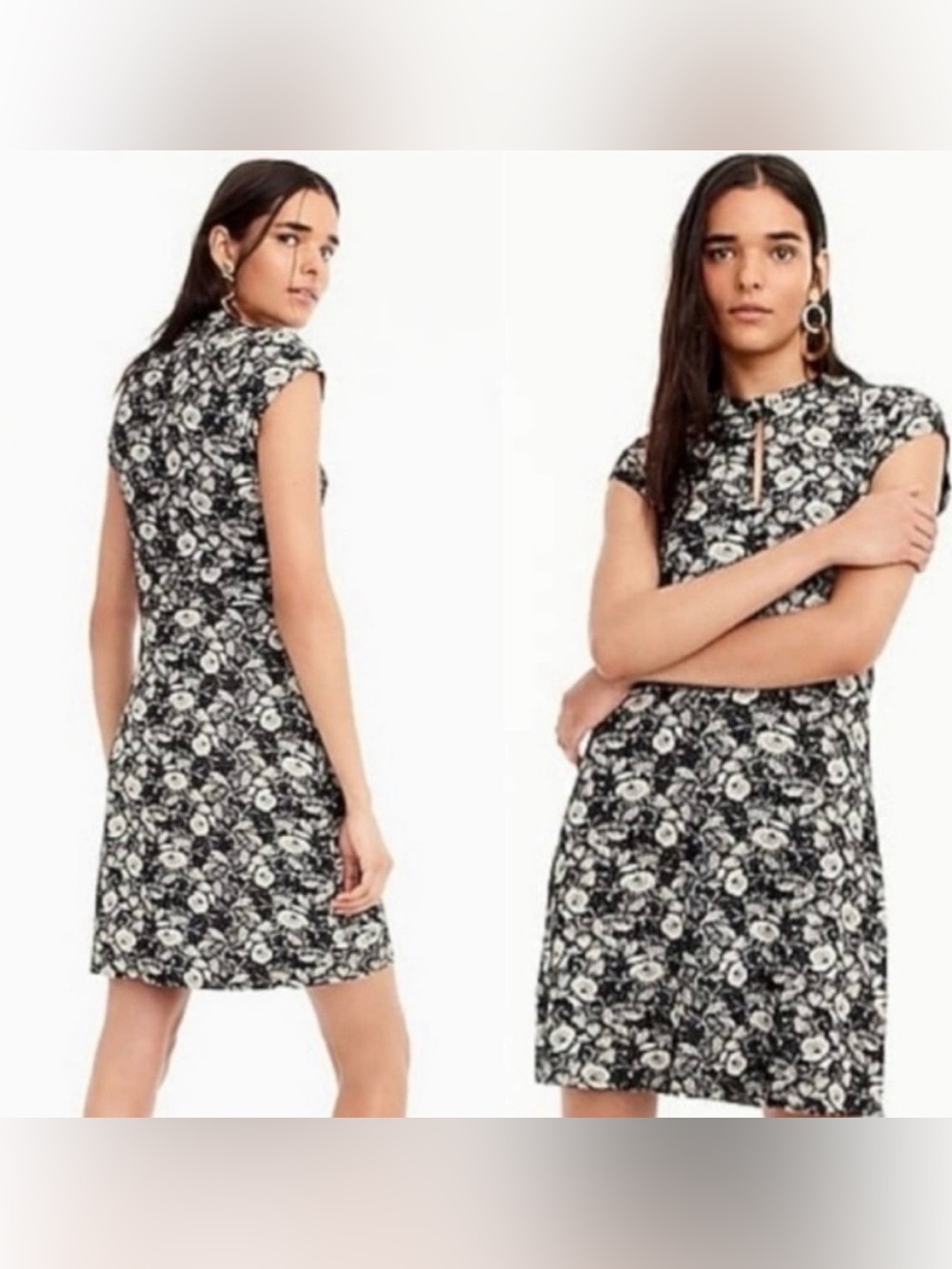 J. Crew Black Dress with Cream Floral Print